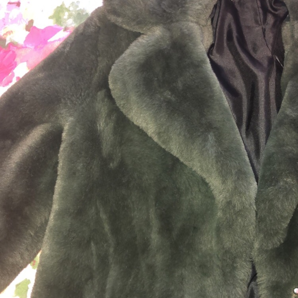 Mango Green Faux Fur Coat (XS)